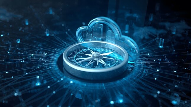 Digital Compass Navigating the Cloud - Futuristic Technology Concept.