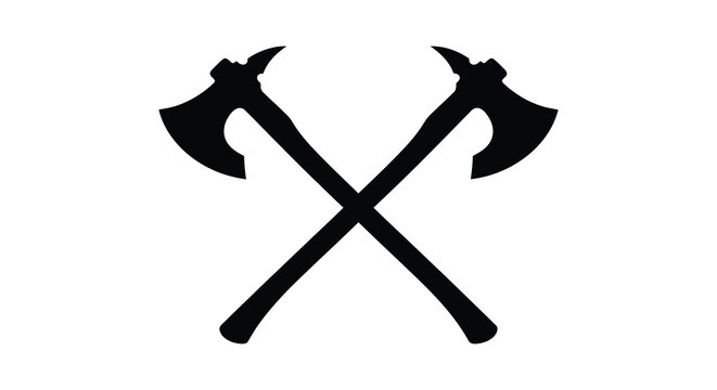 Two Crossed Battleaxes Black Silhouette Against White Background