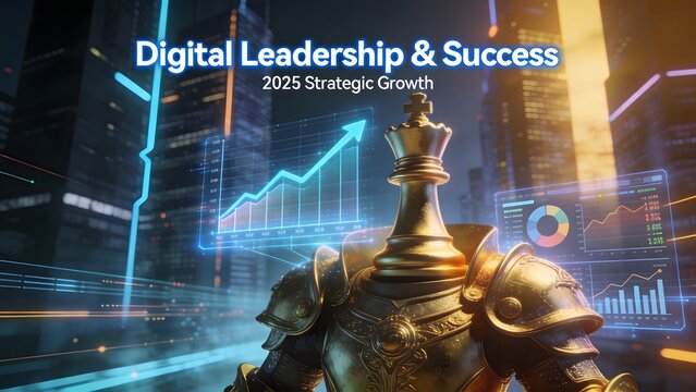 Digital Leadership and Success - Strategic Growth in 2025 with Chess Piece.