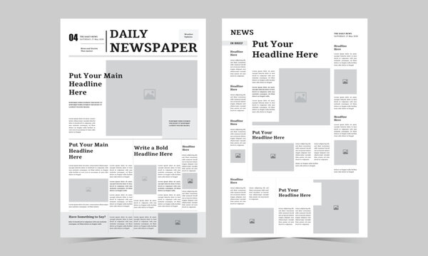 Professional Minimalist Daily Newspaper Layout Template Corporate Newsletter and Media Print Template