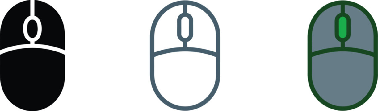 Computer Mouse Icon Set Featuring Line, Glyph, Filled Outline, and Colorful Vector Styles