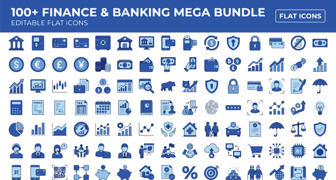 set of vector icons banking maga bundle