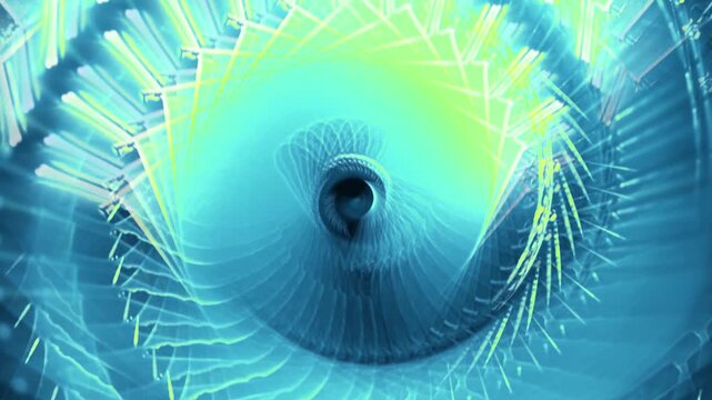 A mesmerizing, swirling vortex of blue and green light that creates an illusion of depth and motion, Organic. shapes create the concept of infinity.
