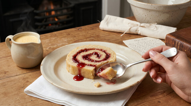 Traditional Jam Roly-Poly with Custard | Steamed Suet Jam Pudding
