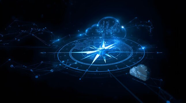 Futuristic Compass Navigation System Glowing in the Dark, Guiding the Way.