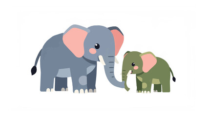 Fototapeta premium Cute Cartoon Baby Elephant and Adult Elephant Facing Each Other