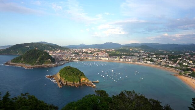 Panoramic view of san sebastian and la concha bay