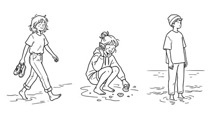 Obraz premium This illustration captures beachside activities, showcasing carefree fun and exploration, while highlighting the connection between people and nature at the shore.