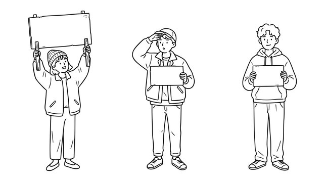 In this image, three individuals passionately display signs, demonstrating their commitment to social causes, and encouraging active participation and awareness in societal issues.