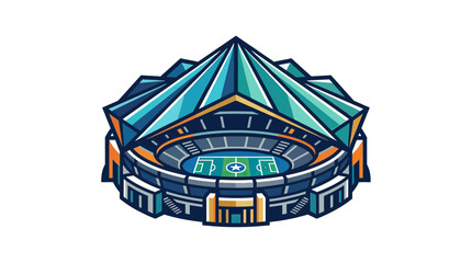 Modern Stadium Arena with Geometric Roof Design, Sports Venue Illustration © Riris