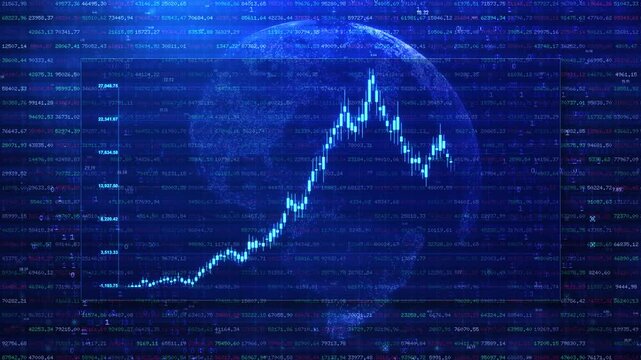 Global Stock Market Candlestick Chart with Digital Earth Globe and Financial Data