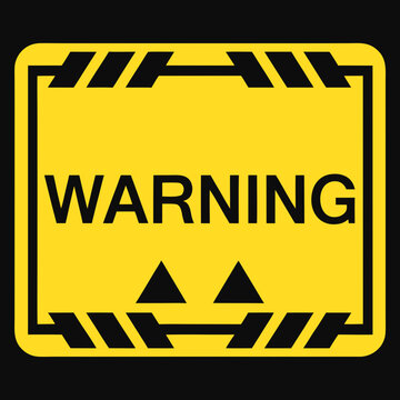 Warning sign with hazard stripes and alert symbol