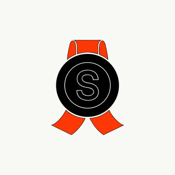 Black and red medal with letter S