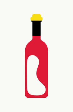 Minimalist illustration of a red bottle with a yellow cap, containing a white abstract shape inside
