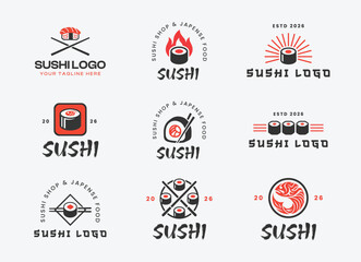Sushi Logo Collection Template   Japanese Traditional Cuisine Tasty Food Icon   Asian Sushi Bar Vector Logo © Shahzar