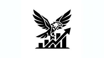 Obraz premium Black and white eagle logo with rising graph symbol