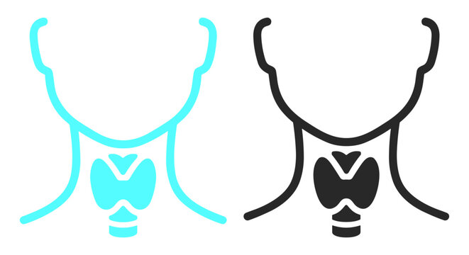 Medical illustration of human thyroid gland in neck anatomy icon set on transparent background