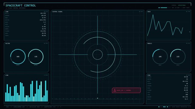 Futuristic Spacecraft Control HUD Interface &ndash; Digital Radar Dashboard and Mission Control Background