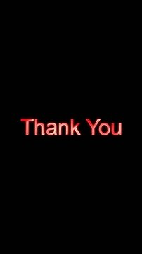 Red neon text thank you for gratitude appreciation. Red neon text for polite closing and message. Digital red neon text animation for social media.