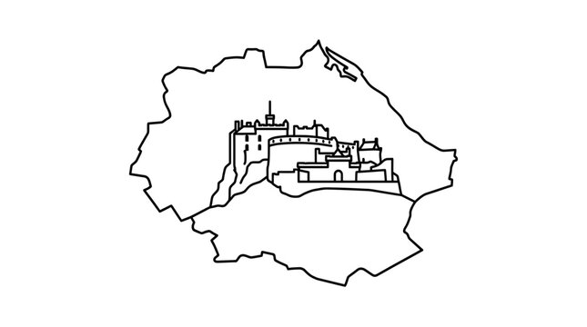 Edinburgh Castle silhouette outline map of scotland icon vector graphic