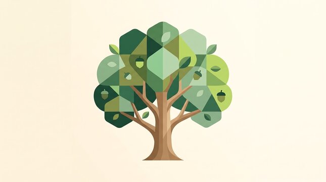 Geometric Oak Tree Vector Illustration