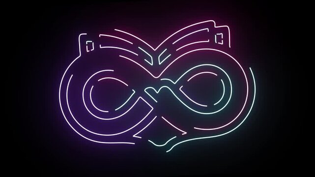 Abstract Neon Infinity Symbol Design Featuring Glowing Lines Of Electric Blue And Radiant Magenta Colors Animated With Smooth Pulse Movements On A Dark Black Background For Modern Visual Media Project