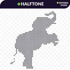Obraz premium Black halftone elephant silhouette made of dots isolated on a simple clean background