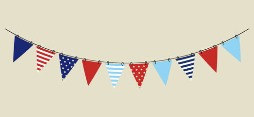 Obraz premium American flag colored festival bunting garland decoration on plain background