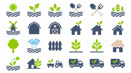 Sustainable agriculture and eco-friendly farming flat vector icon set © Aesthetica