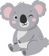 Naklejka premium Koala Sitting Winking Cute Cartoon Illustration