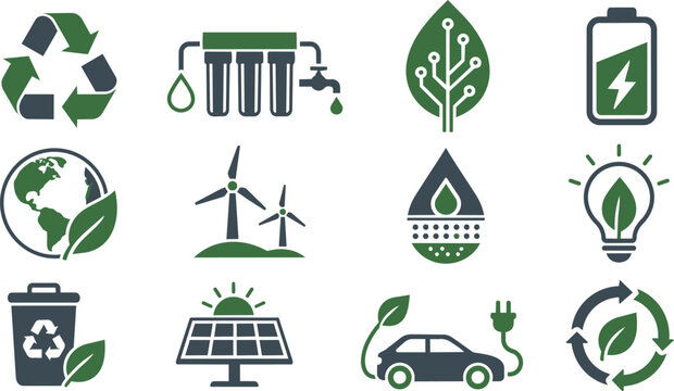 Sustainable Flat Vector Environment and Renewable Energy Icon Set