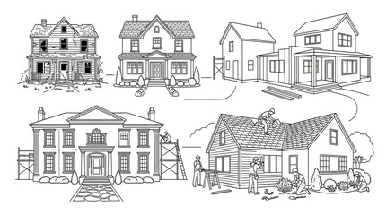 Fototapeta premium House Renovation Progression: Dilapidated to Modernized