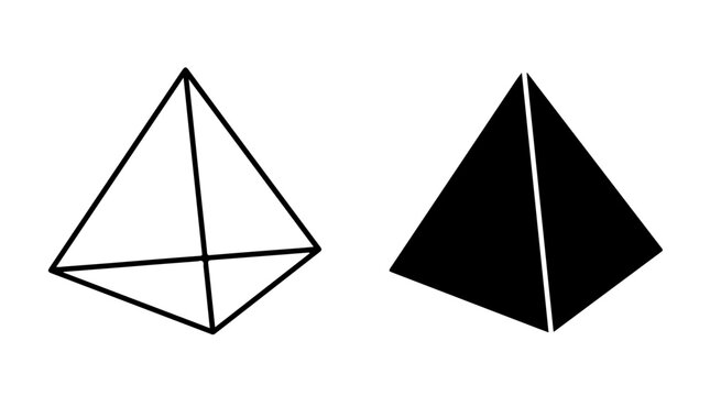 Two geometric pyramid icons &mdash; one outlined and one solid &mdash; symbolizing contrast between structure and mass in minimalist design