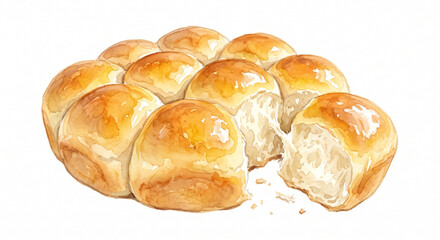 Naklejka premium Watercolor Dinner Rolls Painting Illustration Isolated on White Background Fresh Bakery Bread Art