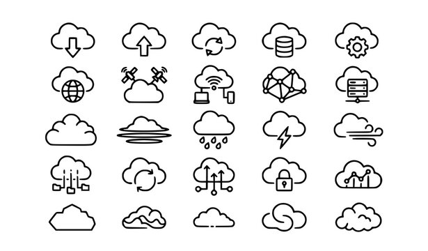 Cloud Outline Vector Collection with Networking Software and Storage Icons