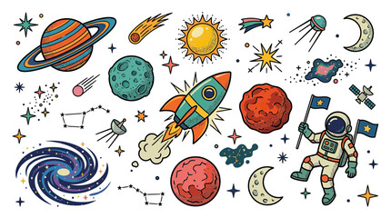 Cosmic Adventure: Planets, Rocket, Astronaut, Stars, Galaxy, Space Exploration © mila