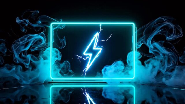 Neon battery icon with lightning symbol