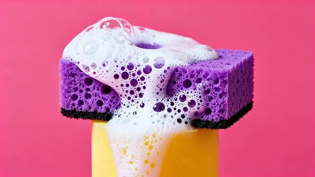 Purple sponge with foam on yellow stand