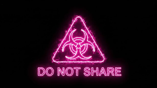 Neon Pink Biohazard Symbol with Do Not Share Text Alert Animation Overlay for Social Media and Content Security