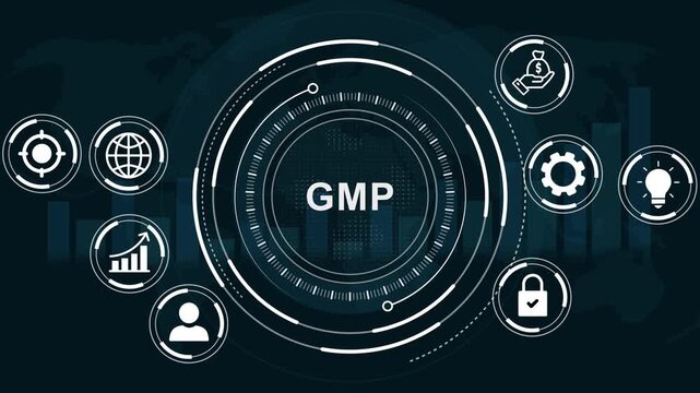 GMP, Six sigma, quality control and manufacturing process management concept. Motion Graphic concept. animation