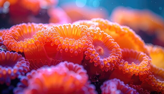 Vibrant underwater coral polyps glow with intricate detail.