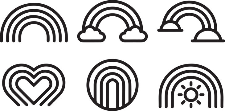Set of six colorful rainbow and heart icons with different styles Vector
