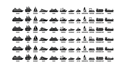 Collection Of Maritime Vessels Flat Vector Illustration © MdNirob