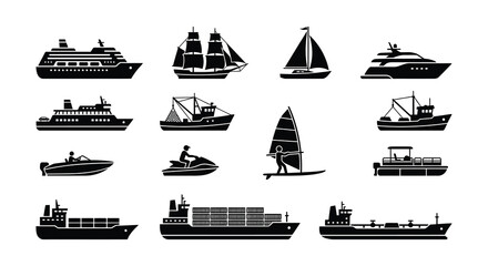 Collection Of Maritime Vessels Flat Vector Illustration © MdNirob