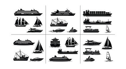 Collection Of Maritime Vessels Flat Vector Illustration © MdNirob
