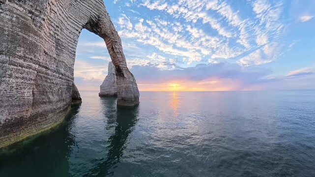 Etretat France Cliffs Arches and Sea Stack at sunrise
