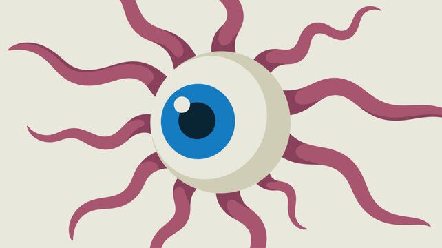 Stylized monster eyeball with blue iris and pupil surrounded by wavy purple tentacles