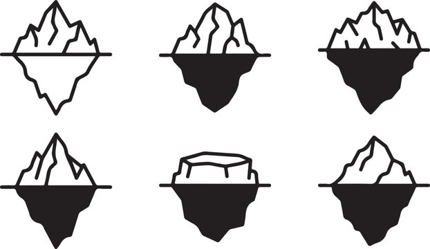 Icebergs floating in ocean water with mountain peaks Vector