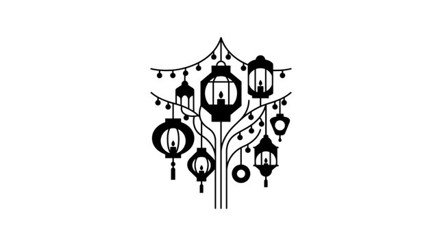 Decorative Hanging Lanterns on String Lights, Silhouette Design
