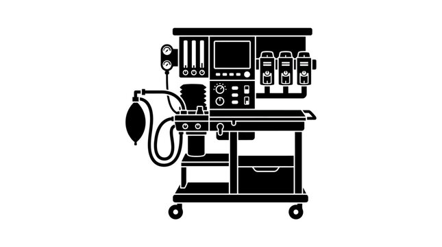 Hospital anesthesia workstation medical machine silhouette.